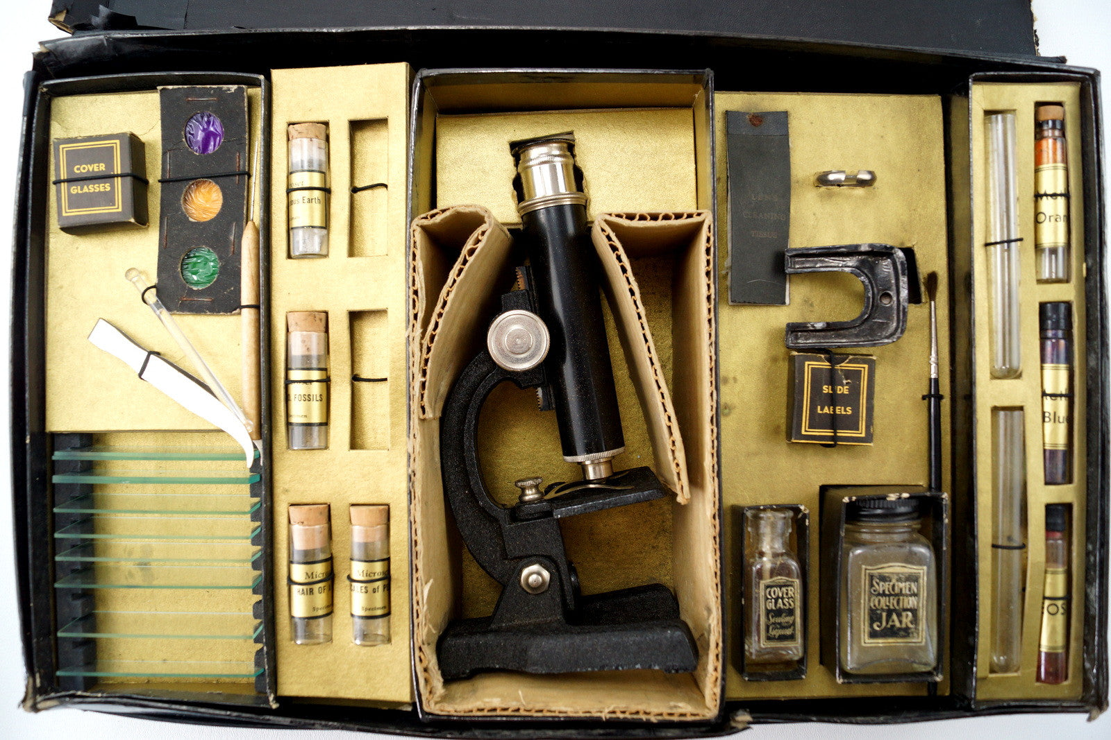 Vintage Microset Microscope Kit Model 3 MW, 75-500x Zoom (c.1920s) - thirdshift