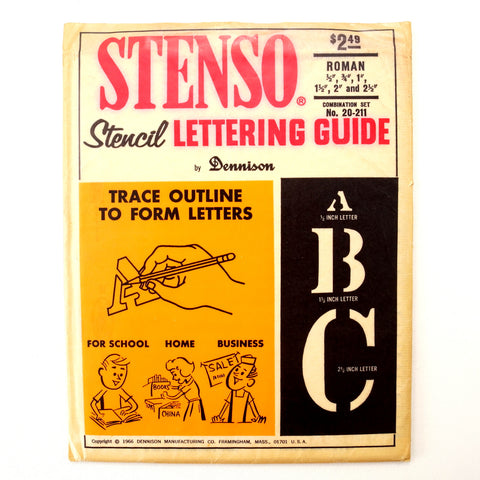 Vintage STENSO Stencil Lettering Guide, Roman 1/2" to 2-1/2" Letters Numbers (c.1966) - thirdshift