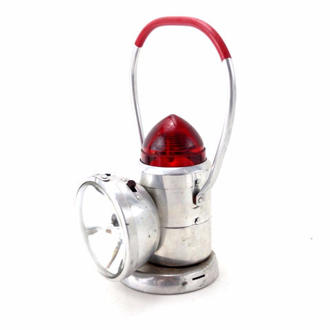 Vintage VolKano Flashlight / Lantern with Warning Blinker in Silver, Dual-Bulb (c.1950s) - thirdshift