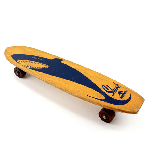 Vintage Nash Shark Skateboard in Wood with Dark Blue Shark (c.1960s) N1 - thirdshift