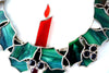 Vintage Stained Glass Holly Wreath with Candle (c.1980s) - thirdshift