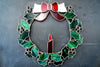 Vintage Stained Glass Holly Wreath with Candle (c.1980s) - thirdshift