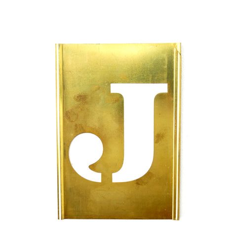 Vintage Brass Stencil Letter "J", Reese's Interlocking Stencils, 2-1/2" letter (c.1950s) - thirdshift