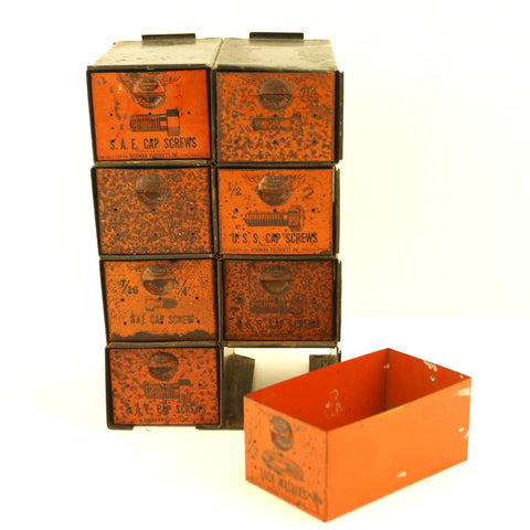 Vintage Dorman Parts Drawer Hardware Bin with 8 Drawers in Rustic Orange (c.1950s) - thirdshift