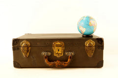 Vintage Black Suitcase with Black Metal Corners and Leather Handle (c.1930s) - thirdshift