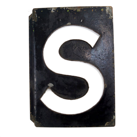 Vintage Metal Letter "S" Moonglo Marquee Letter, 13" tall (c.1900s) - thirdshift