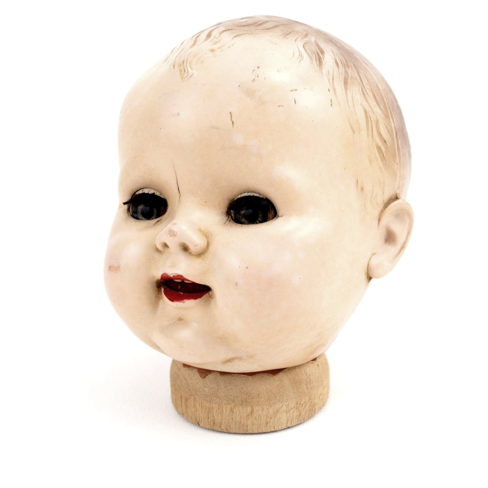 Vintage Baby Doll Head with Sleep Eyes and Molded Hair, 6.5 tall (c.1 –