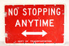 Vintage "No Stopping Anytime" Metal Arrow Sign, Double-Sided (c.1970s) - thirdshift