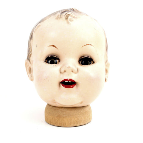 Vintage Baby Doll Head with Sleep Eyes and Molded Hair, 6.5" tall (c.1920s) N2 - thirdshift