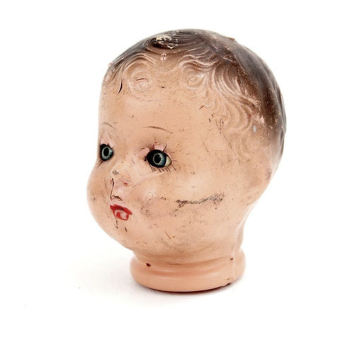 Vintage Composition Baby Doll Head with Sleep Eyes and Molded Hair, 4.5" tall (c.1920s) - thirdshift