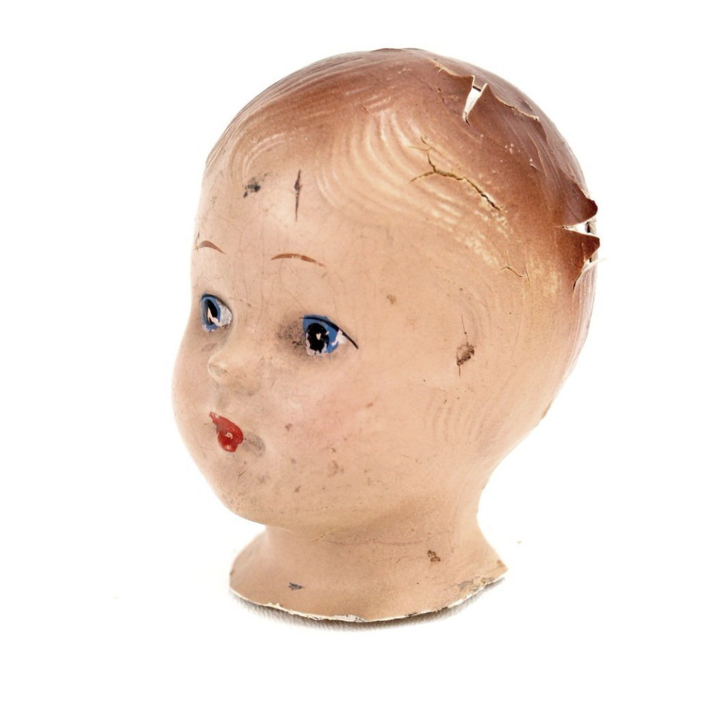 Vintage Composition Baby Doll Head with Molded Hair, 3.5 tall (c.1920 –