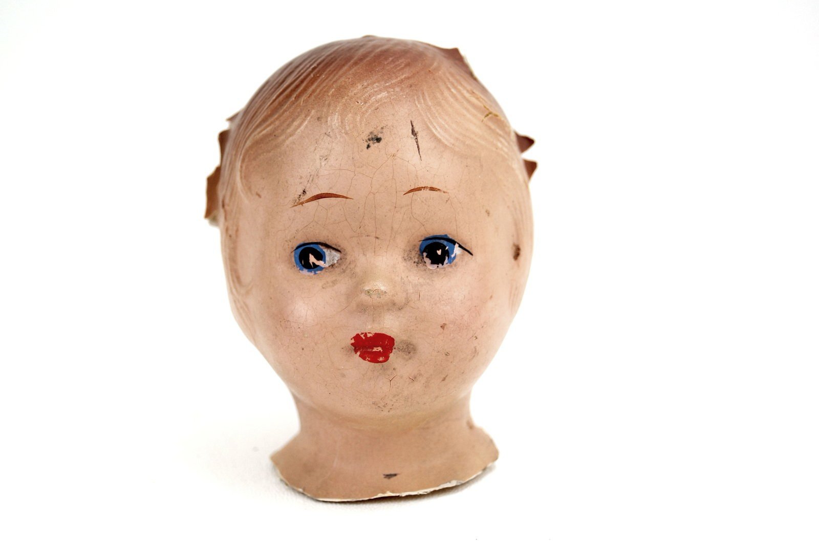 Vintage Creepy Doll Head, Composition Doll Head Decor 