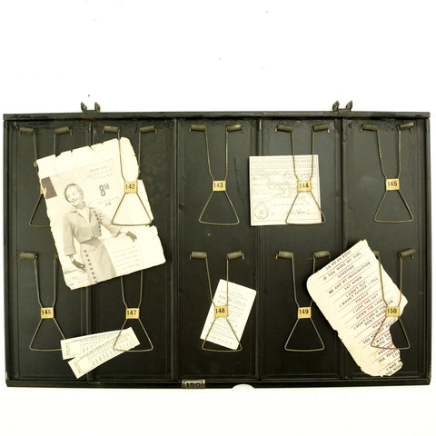 Vintage Industrial Metal Receipt Holder with Numbered Spring Clips, Double-Sided #131-150 (c.1920s) - thirdshift