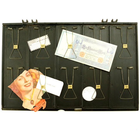 Vintage Industrial Metal Receipt Holder with Numbered Spring Clips, Double-Sided #151-170 (c.1920s) - thirdshift