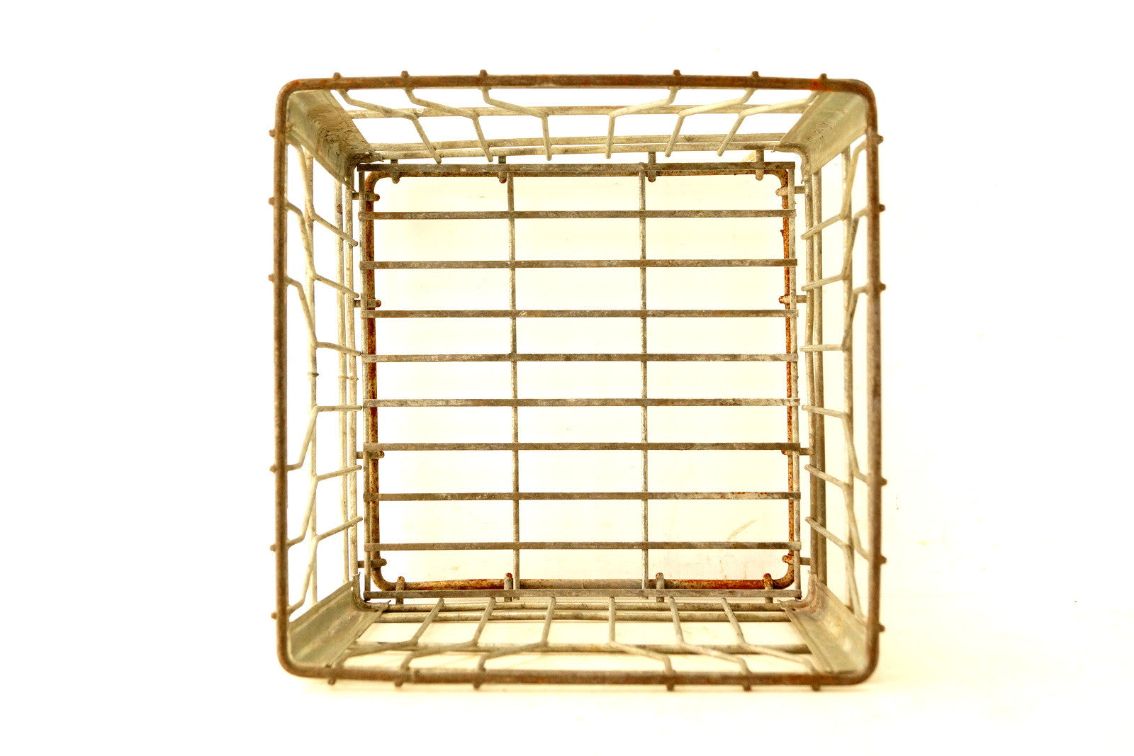 Vintage Metal Dairy Crate / Wire Milk Crate Bottle Basket
