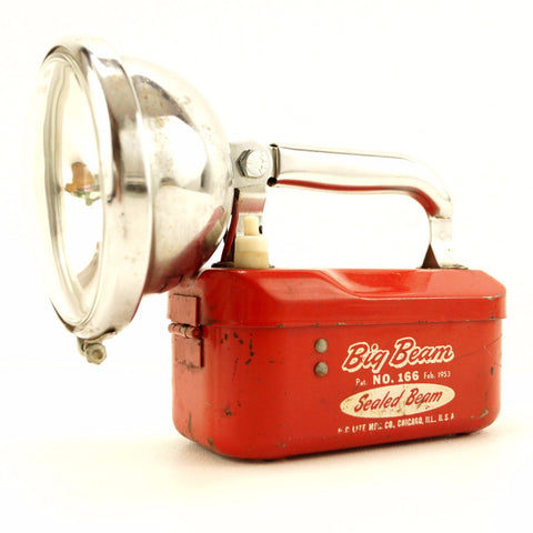 Vintage Big Beam No.166 Flashlight / Lantern in Red and Chrome (c.1950s) - thirdshift