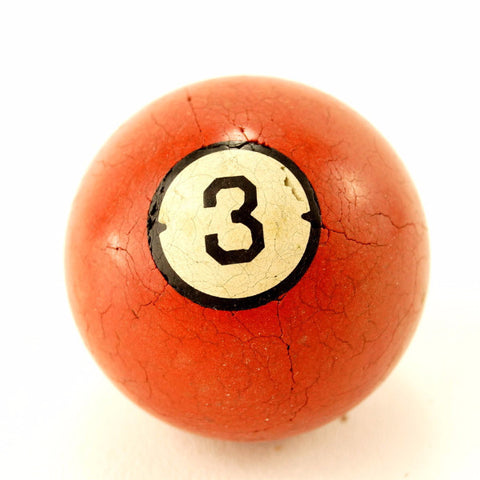 Vintage / Antique Clay Billiard Ball Red Number 3, Art Deco Pool Ball (c.1910s) - thirdshift