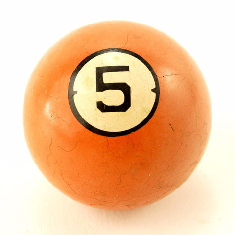Vintage / Antique Clay Billiard Ball Orange Number 5, Art Deco Pool Ball (c.1910s) - thirdshift