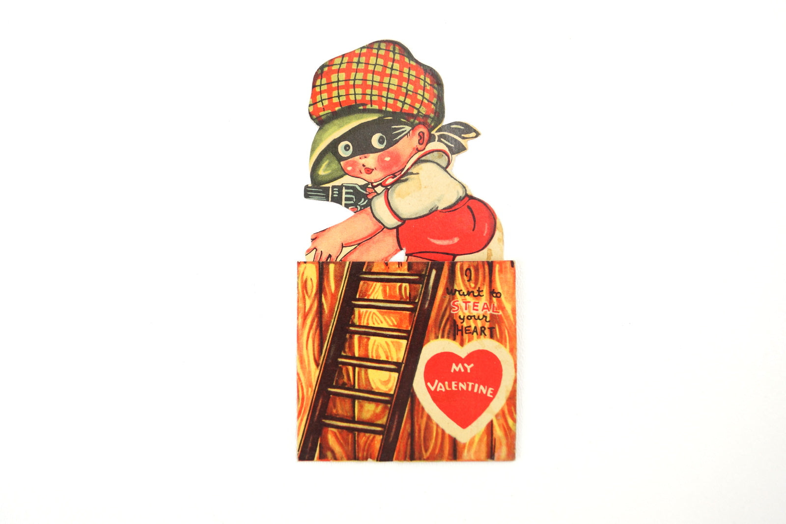 Vintage Valentine's Day Card with Die Cut Fold-Out Burglar and