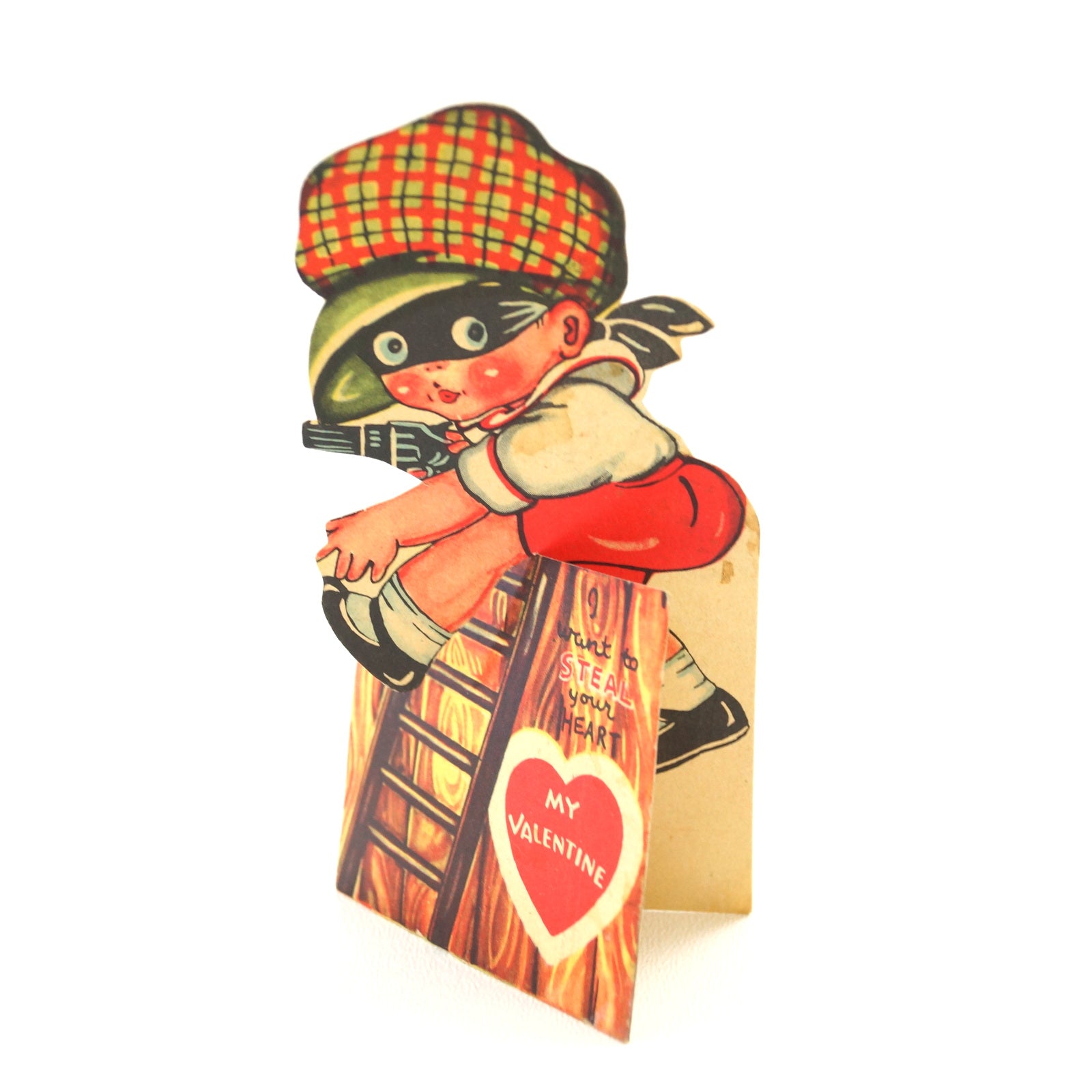 Vintage Valentine's Day Card with Die Cut Fold-Out Burglar and