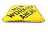 Vintage Metal "Men Working Ahead" Sign in Yellow and Black (c.1970s) - thirdshift