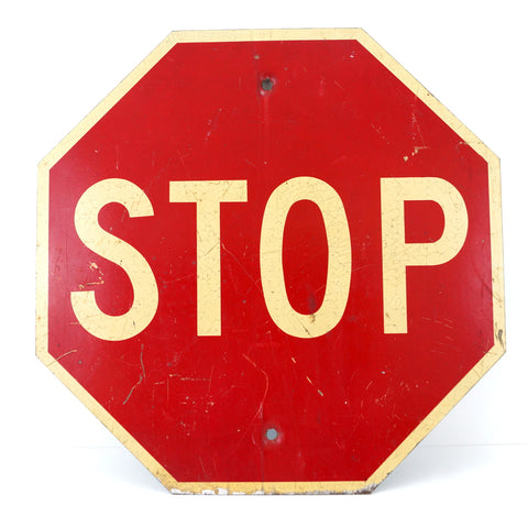 Vintage Metal "STOP" Sign in Red and White (c.1960s) - thirdshift