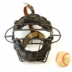 Vintage Baseball Catchers Face Mask with Metal Grid, Leather Straps (c.1970s) - thirdshift