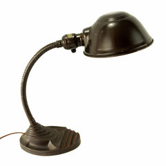 Vintage Cast Iron Gooseneck Desk Lamp with Art Deco Base (c.1930s) - thirdshift