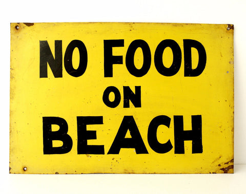 Vintage "No Food On Beach" Metal Sign (c .1960s) - thirdshift