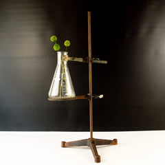 Vintage Industrial Cast Iron Lab Stand with Tripod Base, Clamps, Flask (c.1970s) - thirdshift