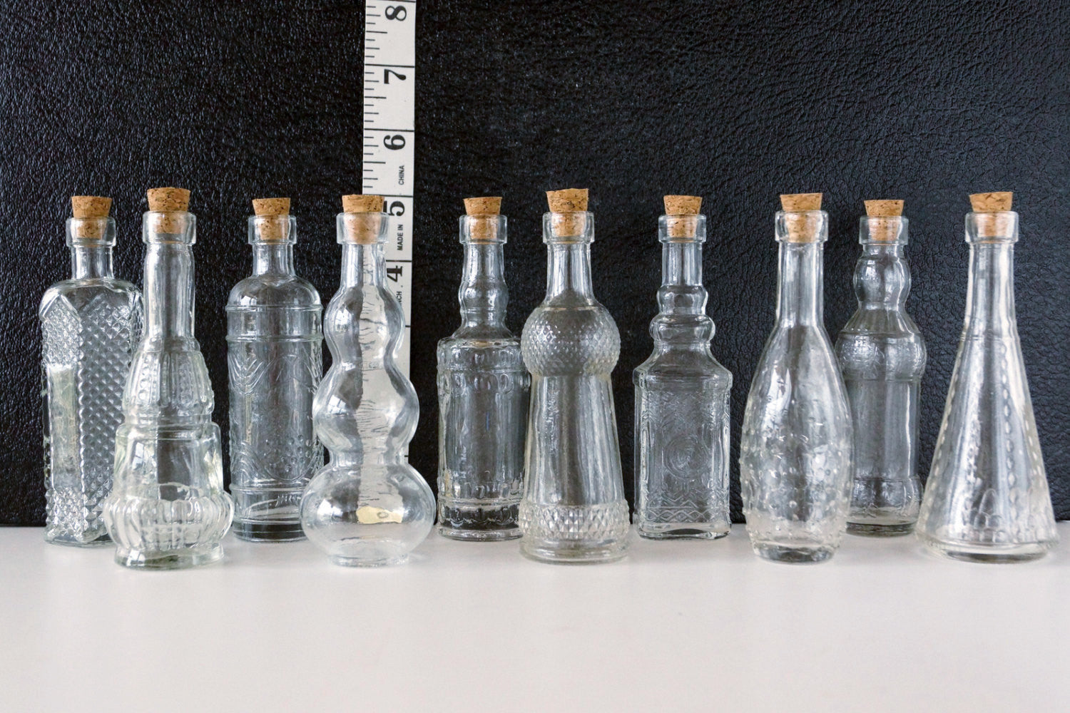 Small Clear Vintage Glass Bottles with Corks, Bud Vases, Decorative, Potion,  Assorted Design Set of 12