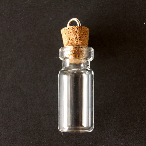Fillable Glass Bottle / Glass Vial Charm with Cork Stopper and Eye Hook (38mm) - thirdshift
