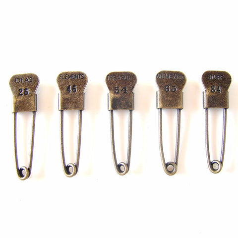 Metal Laundry Pin Style Trinket Pins in Antique Brass Finish (Set of 5) - thirdshift