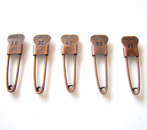 Metal Laundry Pin Style Trinket Pins in Antique Copper Finish (Set of 5) - thirdshift