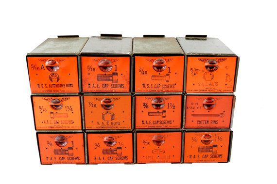 USA VINTAGE DORMAN メタルパーツケース　1950-60s Vintage Dorman Parts Drawer Hardware Bin with 12 Drawers in Rustic