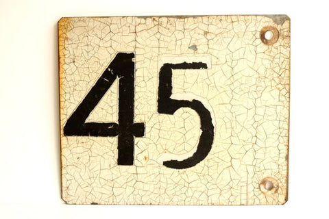 Vintage Metal "45" Train Track Number Sign, Double-Sided (c.1930s) - thirdshift