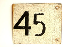 Vintage Metal "45" Train Track Number Sign, Double-Sided (c.1930s) - thirdshift