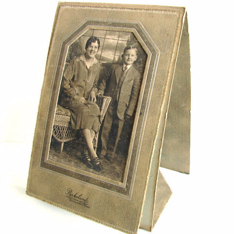 Antique Photograph of Mother and Son (Sepia Toned) in Folder/Frame (c.1930s) - thirdshift