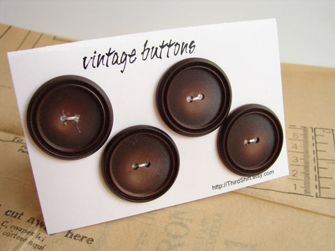 Vintage Buttons in Dark Brown (Set of 4) "The Espresso Set" (c.1960s) - thirdshift