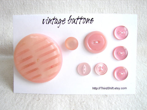 Vintage Buttons in Light Pink (Set of 8) "The Bubble Gum Set" (c.1960s) - thirdshift