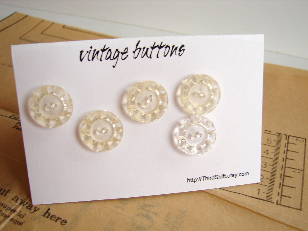 Button Diamond Pattern Vintage Clear Buttons Crystal-Like Pattern (Set of 5)