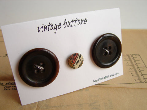 Vintage Buttons in Dark Brown (Set of 3) "The Hot Cocoa Set" (c.1960s) - thirdshift