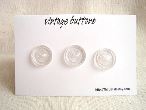 Vintage Clear Buttons Crystal-Like Pattern (Set of 3), "The Clear Medallions Set" (c.1960s) - thirdshift