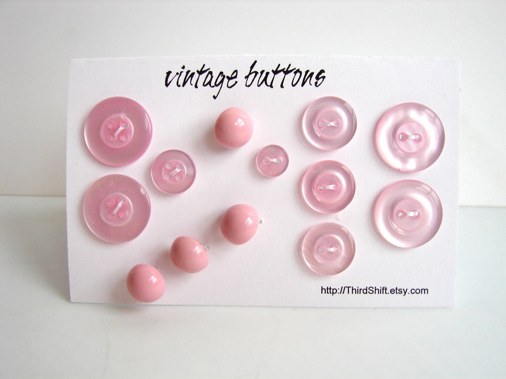 Vintage Buttons in Light Pink (Set of 13) The Cotton Candy Set (c.19 –