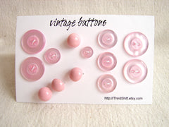 Vintage Buttons in Light Pink (Set of 13) "The Cotton Candy Set" (c.1960s) - thirdshift