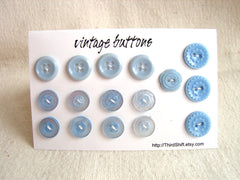 Vintage Buttons in Light Blue (Set of 16) "The Blue Sky Set" (c.1960s) - thirdshift