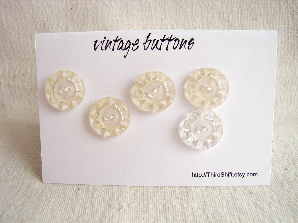 Button Diamond Pattern Vintage Clear Buttons Crystal-Like Pattern (Set of 5)