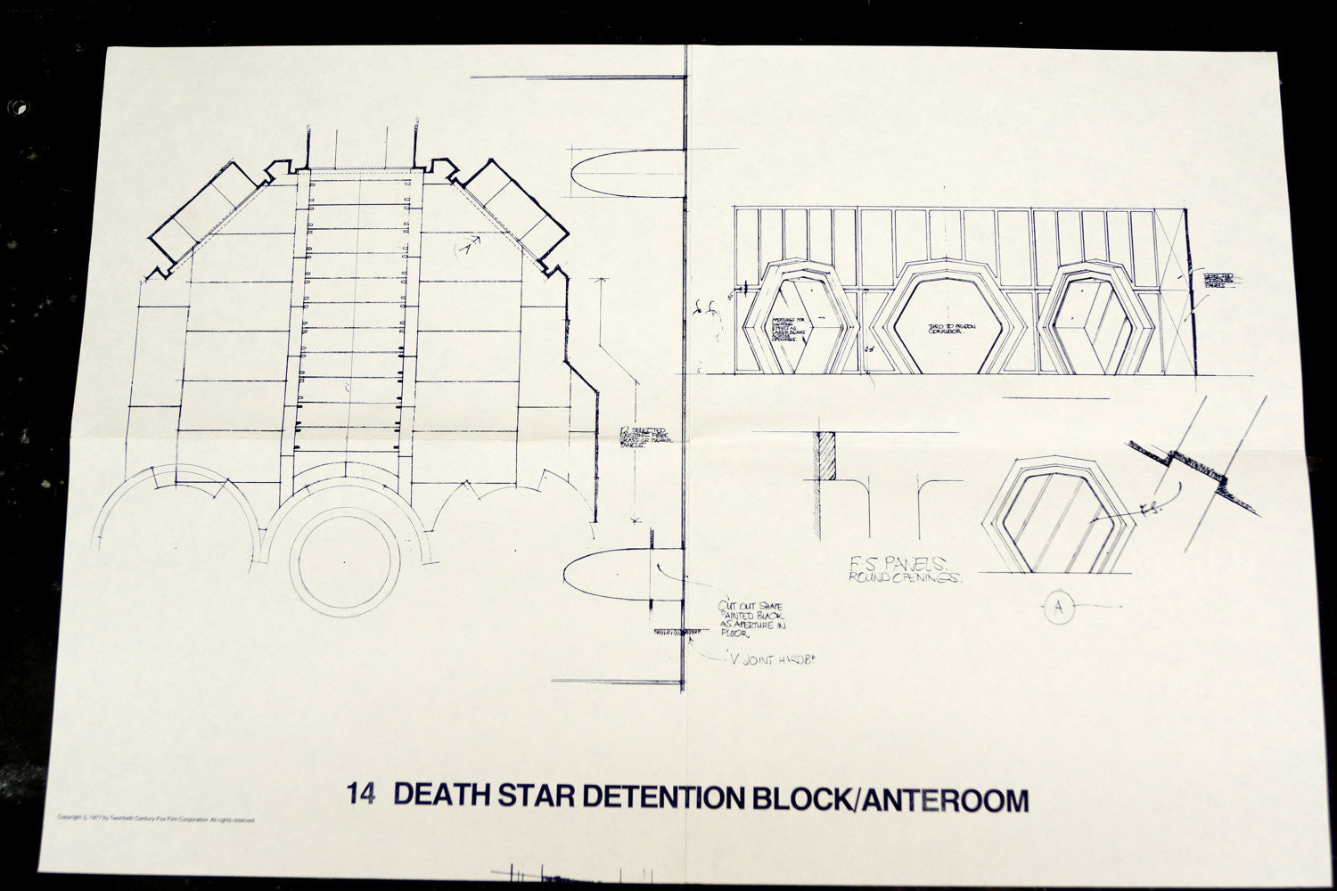 Vintage Star Wars Blueprint for Death Star Detention Block Vintage Star Wars Blueprint for Death Star Detention Block