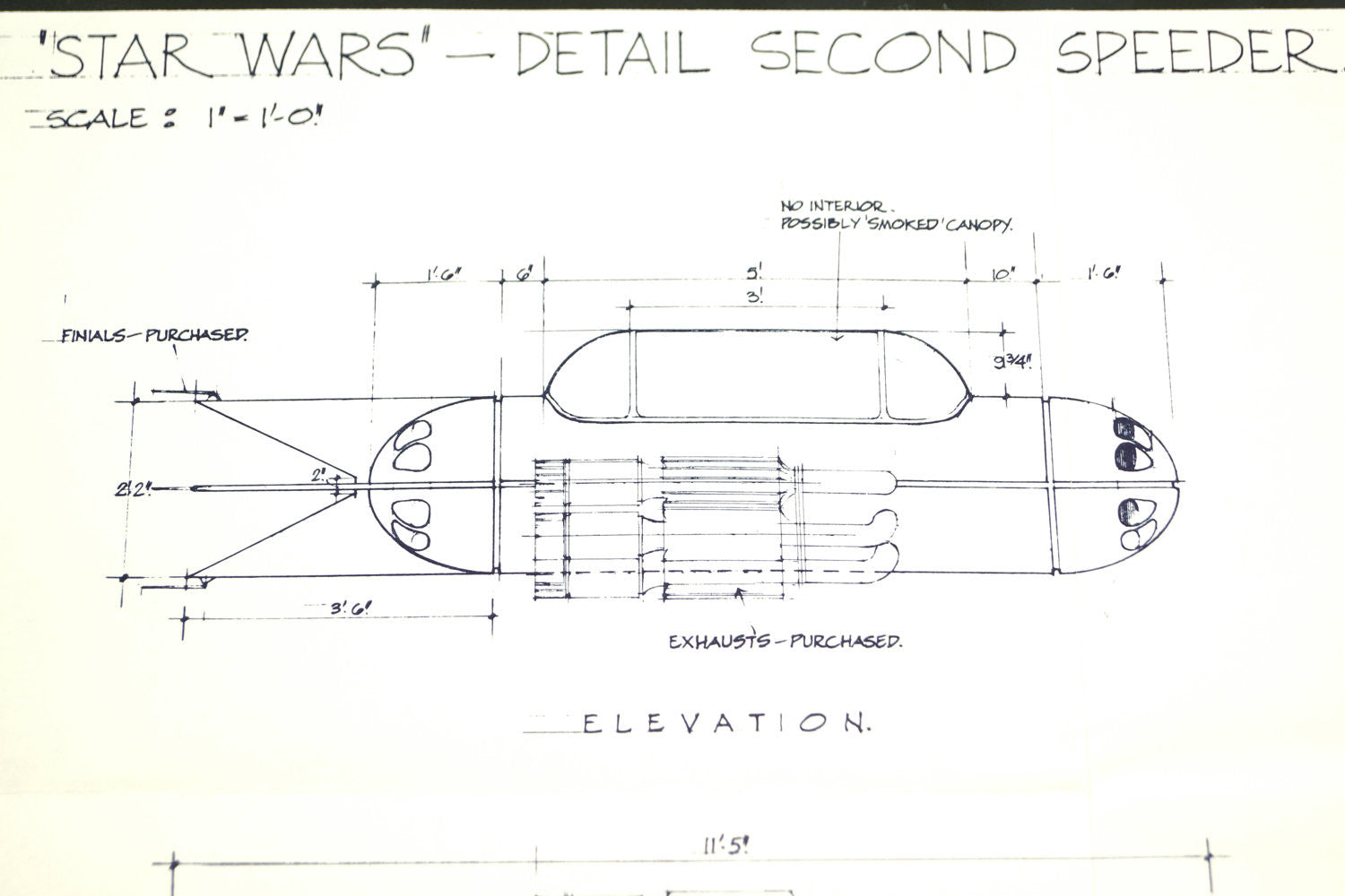 Vintage Star Wars Blueprint for Mobquet Landspeeder (c.1977) N5 Vintage Star Wars Blueprint for Mobquet Landspeeder (c.1977) N5