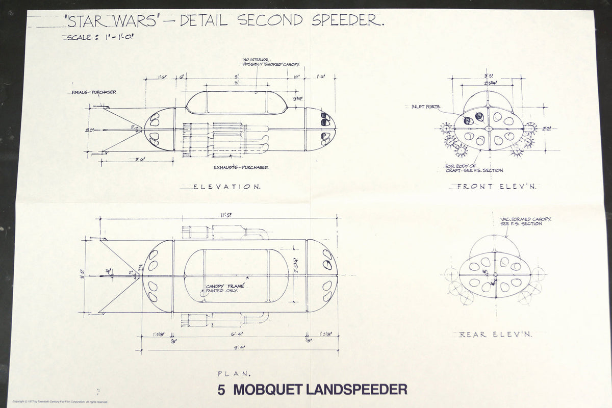 Vintage Star Wars Blueprint for Mobquet Landspeeder (c.1977) N5